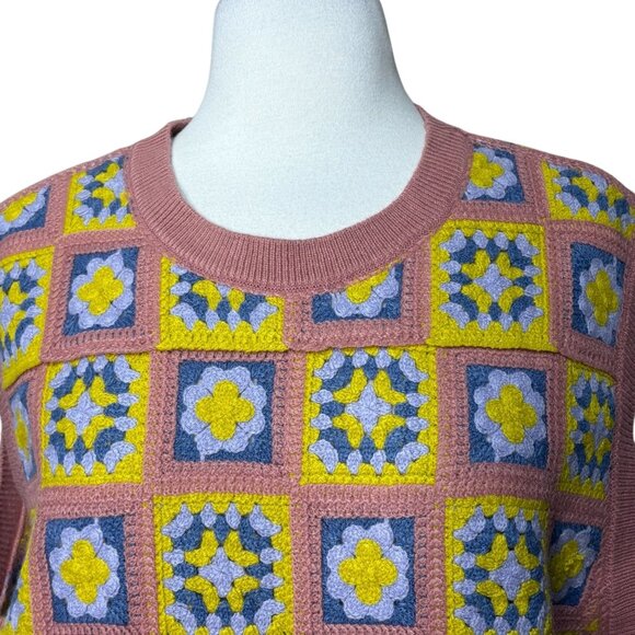 Unisex WESC Crochet Floral Sweater Vest Floral Square Mens Large Womens Size XL - Picture 5 of 7